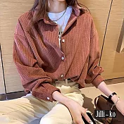 【Jilli~ko】燈芯絨保暖襯衫女加厚開扣外套 J11333  FREE 橘色