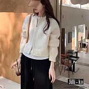 【Jilli~ko】加厚短款雙拉鍊長袖針織毛衣外套 J11082 FREE 白色