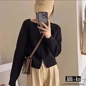 【Jilli~ko】加厚短款雙拉鍊長袖針織毛衣外套 J11082 FREE 黑色