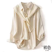 【初色】日系簡約寬鬆披肩休閒長袖襯衫上衣-共3色-31661(M-2XL可選) XL 米白色