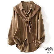 【初色】日系簡約寬鬆披肩休閒長袖襯衫上衣-共3色-31661(M-2XL可選) M 卡其色