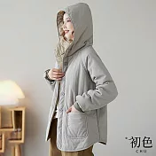 【初色】秋冬工裝鋪棉羽絨棉長袖外套-淺灰色-31573(M-2XL可選) XL 淺灰色