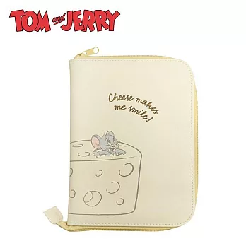 【日本正版授權】湯姆貓與傑利鼠 皮質 收納包 多功能收納包/護照收納包 Tom and Jerry - 米黃色款