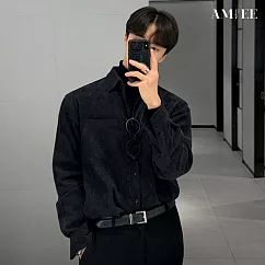 【AMIEE】日系燈芯絨復古長袖襯衫(男裝/KDTQ─601) M 黑色