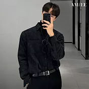 【AMIEE】日系燈芯絨復古長袖襯衫(男裝/KDTQ-601) XL 黑色