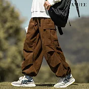 【AMIEE】日系燈芯絨復古工裝褲(男裝/KDPQ-D04) L 棕色