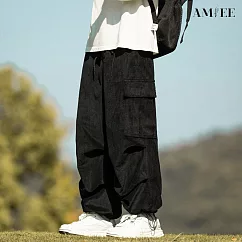 【AMIEE】日系燈芯絨復古工裝褲(男裝/KDPQ─D04) XL 黑色