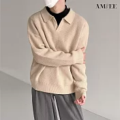 【AMIEE】韓風復古V領針織衫毛衣(男裝/KDTQ-Z28) M 卡其