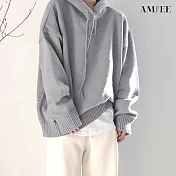 【AMIEE】慵懶風連帽保暖寬鬆針織衫毛衣(男裝/KDTQ-YM15) L 灰色