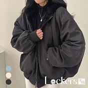 【Lockers 木櫃】冬季兩面穿加絨加厚連帽外套 L112121801 M 黑色M