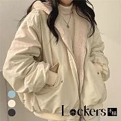 【Lockers 木櫃】冬季兩面穿加絨加厚連帽外套 L112121801 L 杏色L