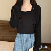 【Jilli~ko】法式方領長袖打底顯瘦內搭針織上衣 J11354  FREE 黑色