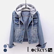【Lockers 木櫃】春秋新款長袖修身牛仔短外套 L112121804 XL 淺藍色XL
