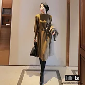 【Jilli~ko】氣質燈籠袖針織連衣裙(附腰帶) 8549  FREE 橄欖綠