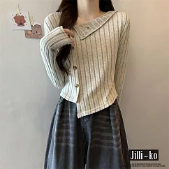 【Jilli~ko】不規則翻領針織衫女軟糯坑條單排扣設計 J11356 FREE 杏色