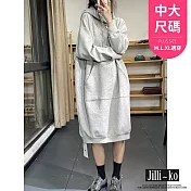 【Jilli~ko】連帽寬鬆連衣裙慵懶風過膝衛衣裙中大尺碼 J11321  FREE 淺灰