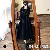 【Lockers 木櫃】秋冬顯瘦花朵刺繡氣質連衣裙 L112121901 M 黑色M