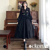 【Lockers 木櫃】秋冬顯瘦花朵刺繡氣質連衣裙 L112121901 XL 黑色XL