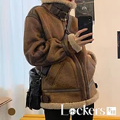 【Lockers 木櫃】新款時尚羊毛加厚毛絨大衣外套 L112121902 XL 卡其色XL