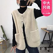 【Jilli~ko】絨毛開扣背心馬甲韓版羊羔毛寬鬆保暖中大尺碼 J8038  FREE 白色