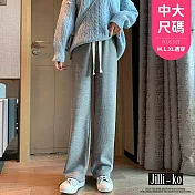 【Jilli~ko】高腰垂感寬鬆休閒針織直筒褲中大尺碼 J11360 FREE 灰色