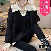 【Jilli~ko】翻領設計感毛衣女慵懶風簡約針織衫中大尺碼 J11383  FREE 黑色