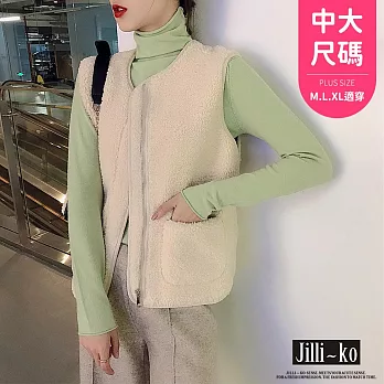【Jilli~ko】小清新簡約素色保暖羔羊毛背心 5816  FREE 杏色