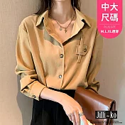 【Jilli~ko】加厚磨毛寬鬆設計感長袖襯衫女中大尺碼 J11501  FREE 卡其色