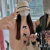【Jilli~ko】奶油戚風氣質甜美蝴蝶結V領短款針織衫 J11367  FREE 粉紅色