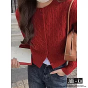 【Jilli~ko】學院風麻花短款打底開扣針織衫 J11391  FREE 紅色