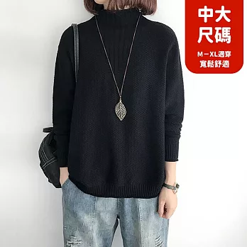 【慢。生活】文藝復古高領毛衣女寬鬆長袖針織衫中大尺碼 J11370  FREE 黑色