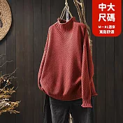 【慢。生活】文藝復古半高領毛衣女寬鬆長袖針織衫中大尺碼 302-20  FREE 紅色