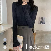 【Lockers 木櫃】春秋薄款半高領打底針織毛衣 L112122503 XL 黑色XL