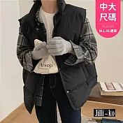 【Jilli~ko】羽絨棉短款寬鬆復古立領背心中大尺碼 J11529  FREE 黑色
