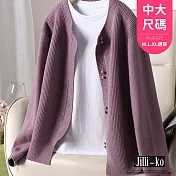 【Jilli~ko】圓領純色簡約寬鬆長袖針織外套中大尺碼 J11517  FREE 紫色