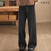【AMIEE】坑條棉絨垂墜落地直筒褲(4色/M-3XL/KDPQ-9899) XL 黑色