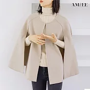 【AMIEE】舒適磨毛細針織斗篷披肩外套(4色/FREE/KDCQ-4712) F 奶茶杏色