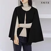 【AMIEE】舒適磨毛細針織斗篷披肩外套(4色/FREE/KDCQ-4712) F 高級質感黑