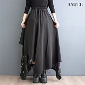 【AMIEE】時尚設計不規則拚接長裙(黑色/FREE/KDSQ-8098) FREE 黑色