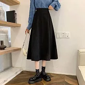 【AnZa】日系復古輕毛呢半身裙長裙(3色)     M 黑色