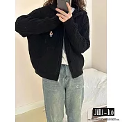 【Jilli~ko】愛心小熊刺繡雙拉鍊麻花連帽毛衣外套 J11503  FREE 黑色
