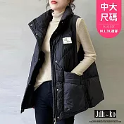 【Jilli~ko】羽絨棉寬鬆立領保暖背心外套中大尺碼 J11525  FREE 黑色