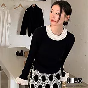 【Jilli~ko】木耳邊圓領溫柔風氣質打底針織衫 J11527  FREE 黑色
