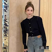 【Jilli~ko】圓領復古廓形短款針織女開衫毛衣 J11528  FREE 黑色
