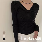 【Lockers 木櫃】秋冬韓國東大門修身顯瘦針織上衣 L113010201 L 黑色L