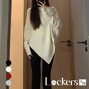 【Lockers 木櫃】秋冬爆款韓系慵懶不規則高領毛衣 L113010203 L 白色L