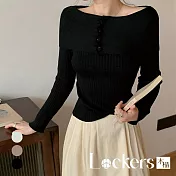 【Lockers 木櫃】韓版一字肩高級針織衫顯瘦時髦毛衣 L113010204 L 黑色L