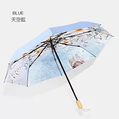 彩膠治癒系插畫晴雨三折傘 (天空藍)