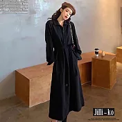 【Jilli~ko】法式氣質中長款收腰連衣裙 J11561  FREE 黑色