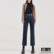 【Jilli~ko】高腰寬鬆顯瘦直筒九分牛仔褲 M-2XL J11599 M 深藍色